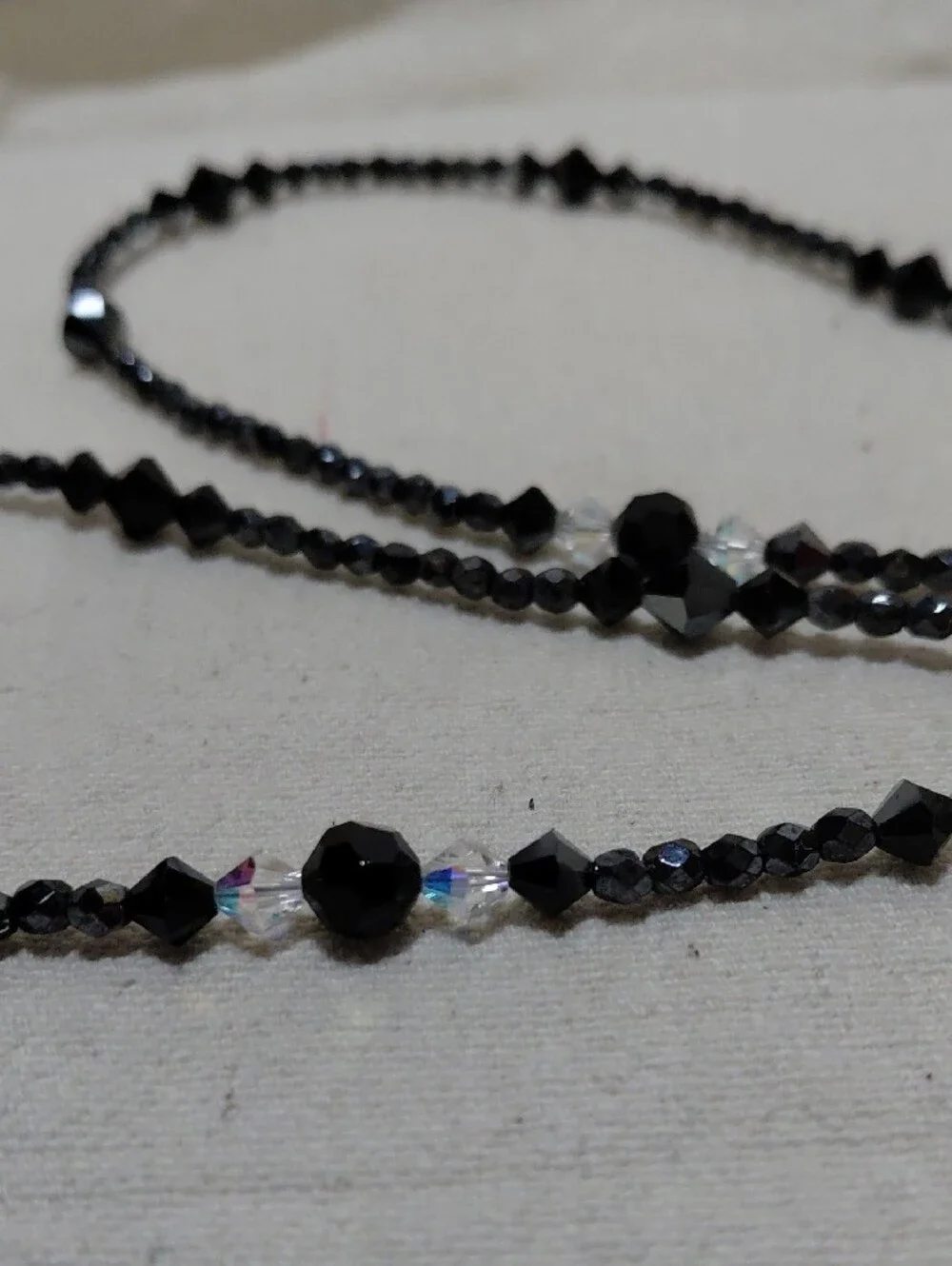 Handcrafted Black Crystal Lariat Necklace
